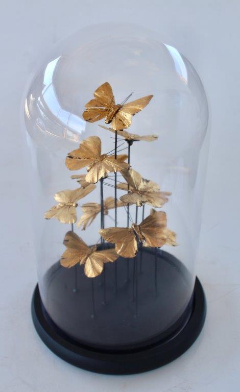 Large Glass Dome Gold Butterflies